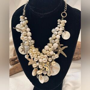 Mermaid Boho Nautical Shells & Pearls Starfish Beach Necklace